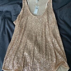 River Island Rose Gold Sequin Scoop Neck Tank Top